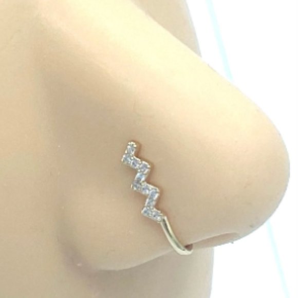 CZ ZigZag 24 KT Gold Plated Nose Cuff Fake Nose Rings No Piercing Jewelry - Picture 1 of 5